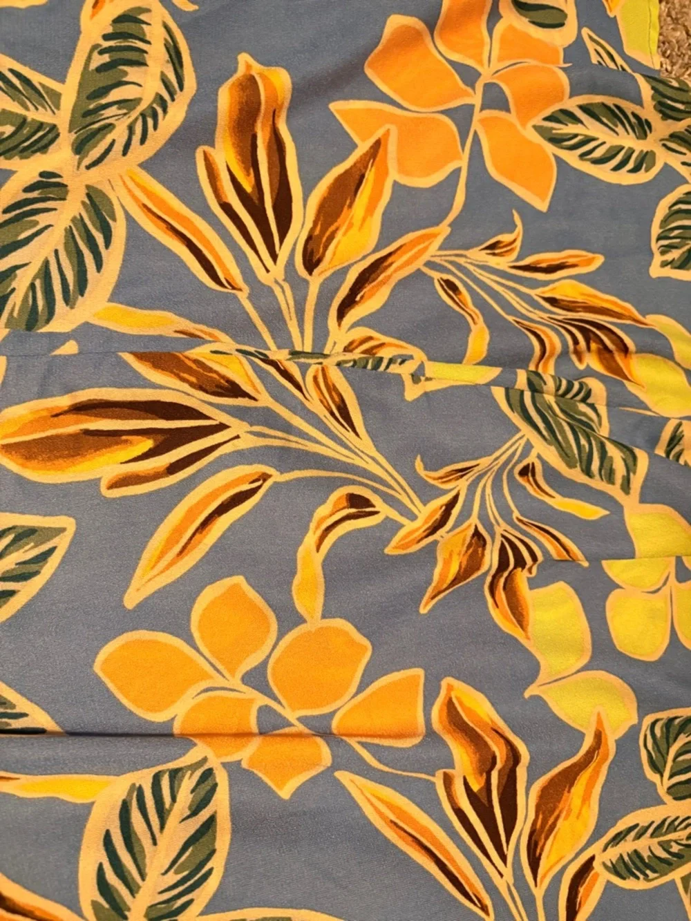 Mahina Blue Floral Swim Coverup or Spring Dress with Yellow & Green Leaf Print - Picture 4 of 6